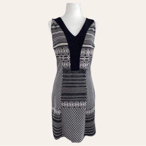 🇨🇦 Ruelle Patchwork Dress Sleeveless Black And White Made In Canada - Picture 1 of 17